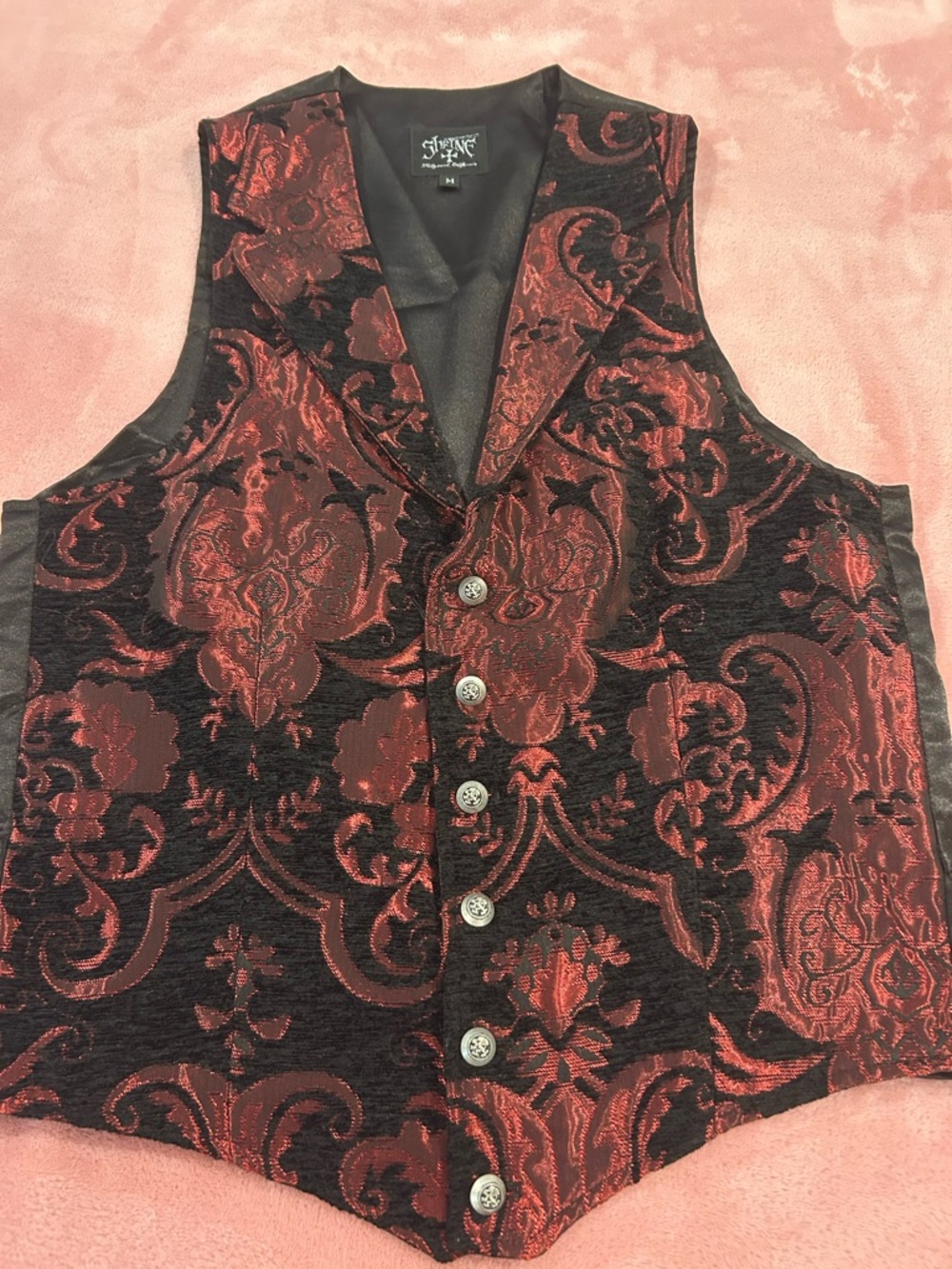 Red and Black Paisley Brocade Men's Vest - Picture 2 of 7